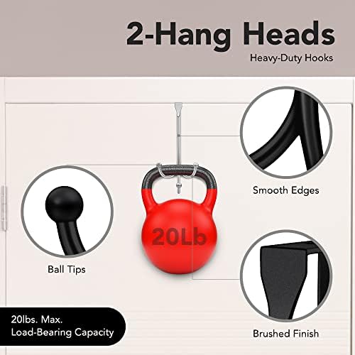 2-Pack Over The Door Hooks - with 2 Hang Heads & Snug Fit Pads Heavy Duty Hook for Hanging Coats, Towels, Caps & Robes - Elegant Matt Finish - No Drill Hanger Organizer - Black - Image 4