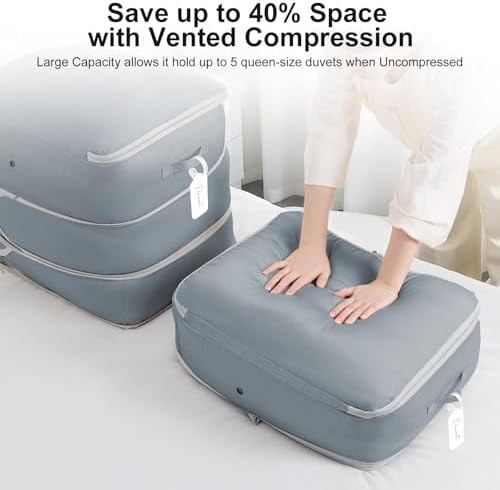 Comforter Storage Bag - Large Capacity Blanket Storage Bags 3-Layer Ultra Space Saving Self Compression Organizer, Washable Compression Bags for Storage Comforter Blanket, 2-Pack, Grey - Image 3
