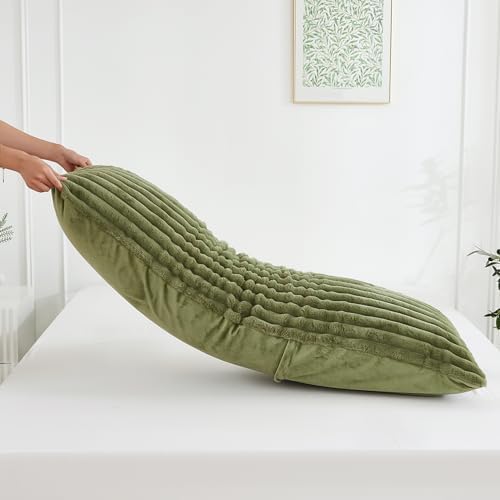 Full Body Pillow with Fluffy Stripe Faux Fur Removable Cover, Long Bed Pillow Adult 20x54 Inches for Side Sleeper and Pregnancy, Sage. - Image 5
