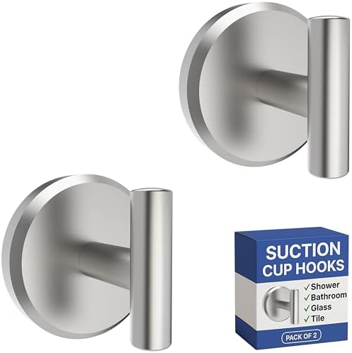 HOME SO Suction Cup Hooks for Bathroom Towel Holder T-Shape 2-Pack Nickel by HOMESO