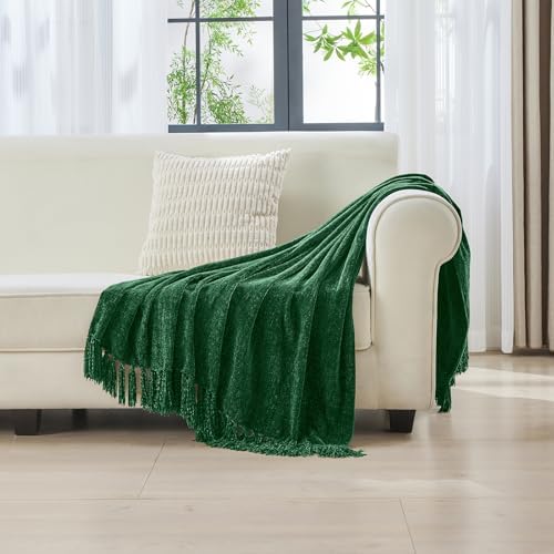 CozeCube Chenille Throw Blanket, Christmas Green Fringe Blanket, 60"X80" - Image 3