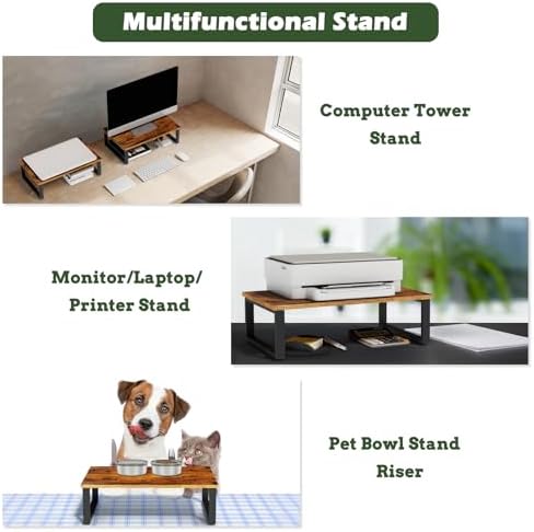 Wood Monitor Stand Riser, 2 Pack Desktop Laptop Riser for Dual Monitors & Printer, Engineered Wood Ergonomic Desktop Riser for Office PC Laptop, Rustic Brown - Image 4