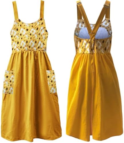 Cotton Linen Apron Cross Back Apron for Women with Pockets Pinafore Dress by Uaussi