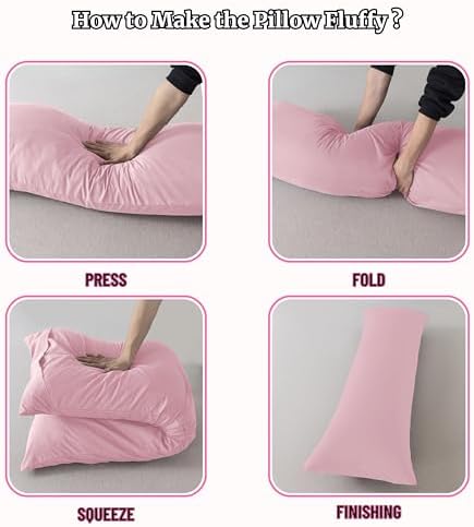 Ubauba Memory Foam Body Pillow with Cover, Full Large Body Pillows Insert for Adults with Envelope Closure Pillowcase, Firm & Fluffy Long Bed Pillows for Sleeping (20x54 inch, Pink) - Image 5
