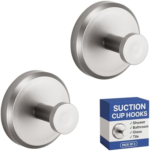 HOME SO Suction Cup Hooks for Shower & Bathroom Towel 2-Pack Brushed Nickel by HOMESO