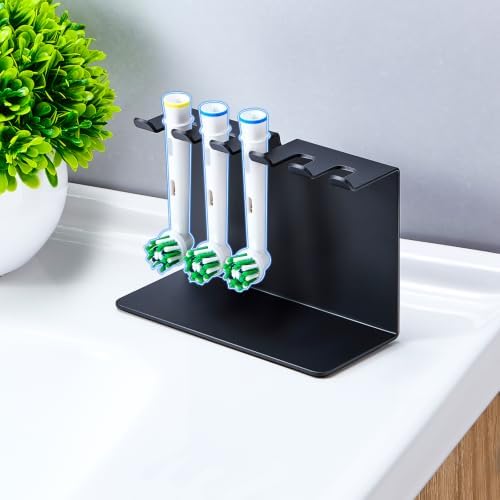 Electric Toothbrush Head Holder, Tooth Brushing Holder, Wall Mounted Toothbrush Holders Shower Bathroom, Self Adhesive or Desktop Tooth Brush Holder Organiser (Black, Medium) - Image 6