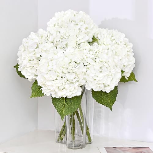 6Pcs 21in Hydrangea Artificial Flowers, Latex Real Touch Hydrangeas (White) by MARTINEMALL