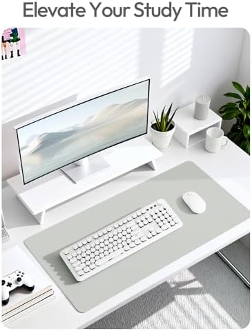 YSAGi Leather Desk Protector, Office Mat, Large Mouse Mat, Non-Slip PU Leather Blotter, Laptop Desk, Waterproof Writing Pad for Office and Home (Light Grey, 47" x 17") - Image 6