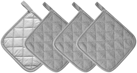 Kitchen Pot Holders Set Heat Resistant Pure Cotton Potholders Kit Trivets Large Coasters Hot Pads Terry Pot Holders for Everyday Cooking and Baking by 7 x 7 Inch Set of 4 Grey by KLNYOO