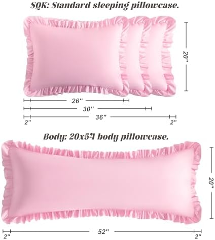 BEDSUM Queen Ruffled Pillow Shams - Set of 2, 20x30, Pink - Image 3