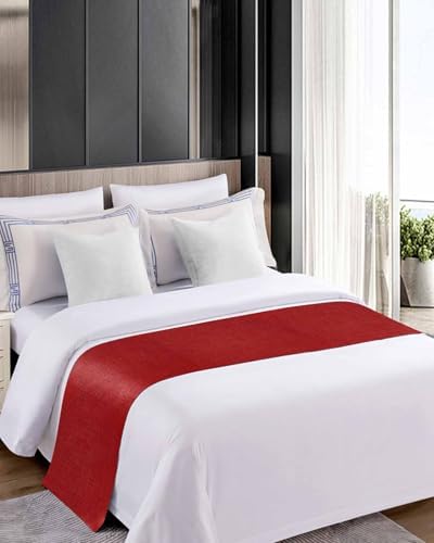 Farmhouse Red Linen Bottom Bed Runners for Bedroom Hotel,Decorative Bedding Scarf Vintage Burlap Christmas Bed End Blanket Bedding Runner Scarves for Twin Size Bed,71x20in - Image 5