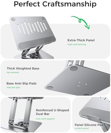 MAGIC JOHN Adjustable Laptop Stand for Desk, 360° Rotating Foldable Protable Laptop Riser Holder, Ergonomic Design Computer Notebook Stand Holder for MacBook Pro Air/Dell/HP 10-17.3" - Image 2