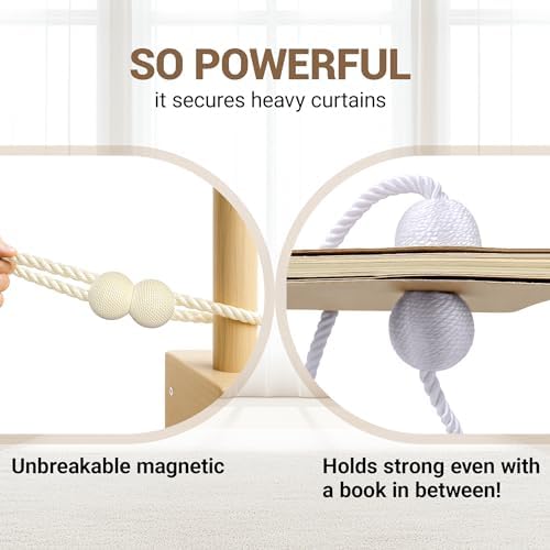 Hion Magnetic Curtain Tiebacks Beige 4 Pack, Curtain Tiebacks Buckles Holdbacks Holders Hooks Clip for Home Bedroom Office Decorative Thick or Thin Curtain - Image 5