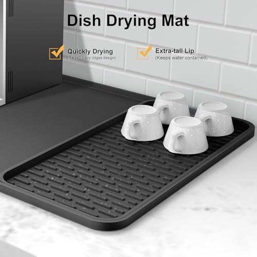 Silicone Coffee Mat,16''x16'' Coffee Bar Mat with Detachable Dish Drying Mat for Kitchen Countertops,Coffee Bar Accessories Fit Under Coffee Maker Coffee Machine Coffee Pot Espresso Machine Dish Rack - Image 3