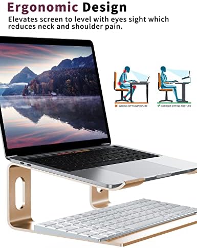 ALASHI Ergonomic Laptop Stand, Aluminum Desk Riser, 10-15.6", Gold - Image 3