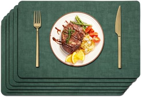 Maxpearl Faux Leather Placemats Set of 6, Easy to Clean, Dark Green by Maxpearl