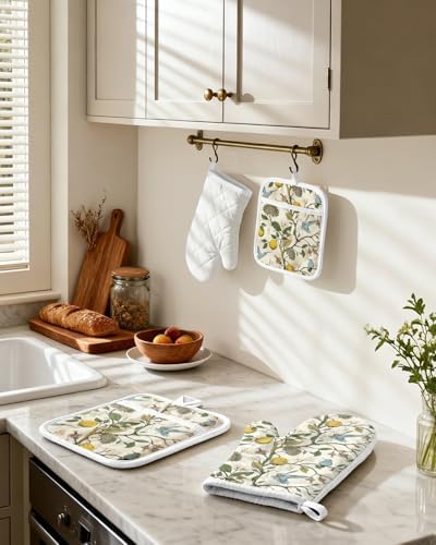 Miss Adola Cotton Oven Mitts and Pot Holders Sets, Lemon Songbird - Image 2