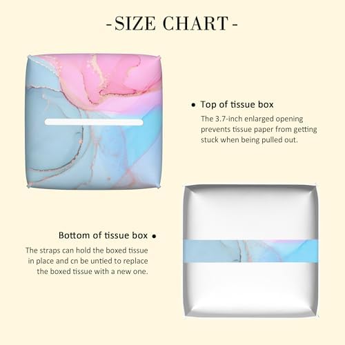 Fluid Art Tissue Box Holder Pink and Blue Marble Tissue Box Cover Square Leather Tissue Holder Organizer Portable Decorative Facial Paper Case for Home Office Bathroom Vanity Countertop - Image 3