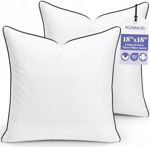 Feather Down Throw Pillow Inserts 18x18in 2‑Pack White by KUSNUG-CozySleep