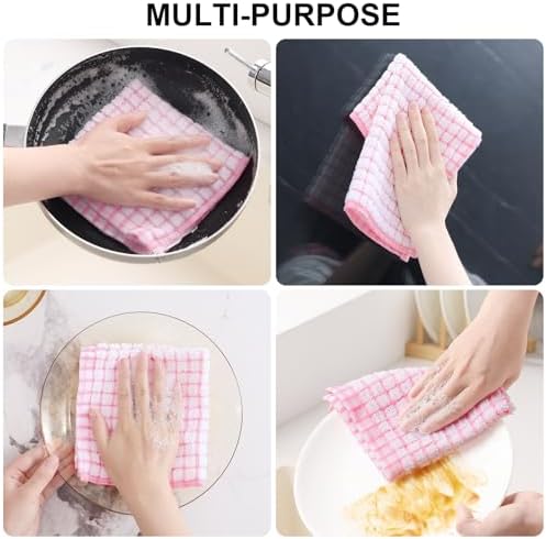 Kitinjoy Cotton 8 Pack Terry Kitchen Dish Cloths, Pink - Image 4