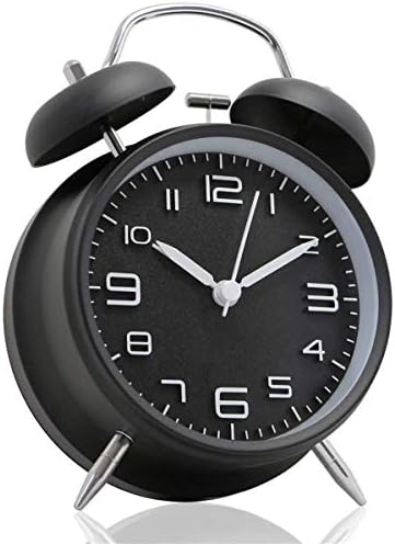 TXY Classical Twin Bell Alarm Clock for Bedroom with Stereoscopic Dial, Frosted Shell, Backlight, Extra Loud Machinical Ringtone, Battery Operated Loud Alarm Clock for Home Office (Black) by TXY