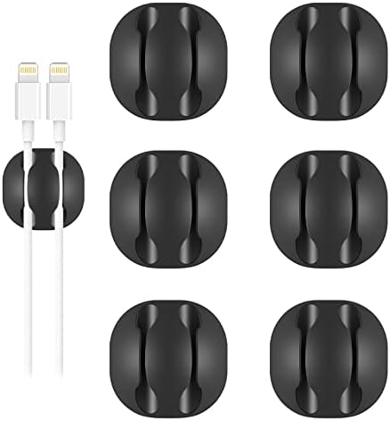 Shintop 6pcs Black Double Cable Clips for Organizing Desk Phone Charger by Shintop
