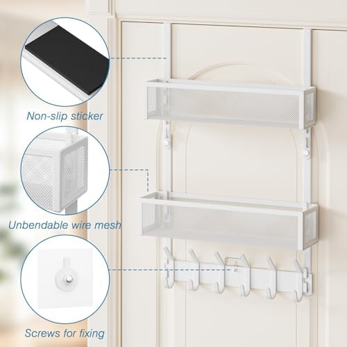 Over the Door Hooks Organizer,Door Hanger Fits Doors 1 3/4" White - Image 2