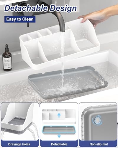 Bathroom Counter Organizer and Storage, 7 Slots Detachable Toothbrush Holders for Bathrooms, Anti-Slip Electric Toothbrush and Toothpaste Holder Countertop Vanity Organizer Accessories for Adults Kids - Image 4