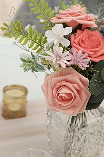 Floroom Artificial Flowers 25pcs Real Looking Coral Ombre Colors Foam Fake Roses with Stems for DIY Wedding Bouquets Bridal Shower Centerpieces Floral Arrangements Party Tables Home Decorations - Image 5