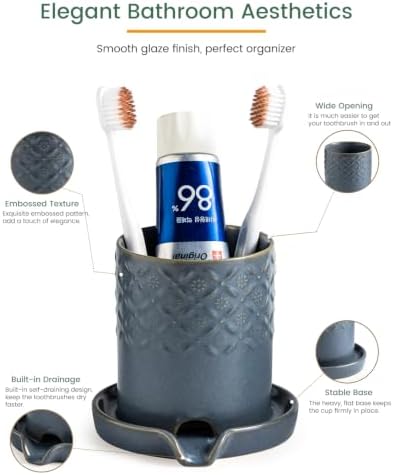 Zoeeker Toothbrush Holder, Ceramic Toothbrush and Toothpaste Holder Set - Image 3