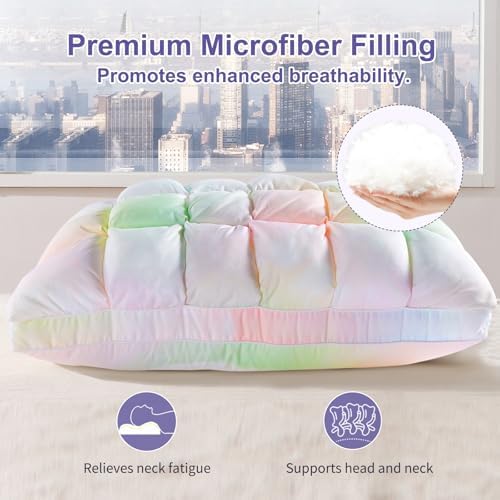 YOUR MOON Soft Pillows for Sleeping, Support Bed Pillows, Fluffy Down Alternative Pillow, Luxury Hotel Gel Pillows for Side Sleeping Queen Size (Rainbow) - Image 2