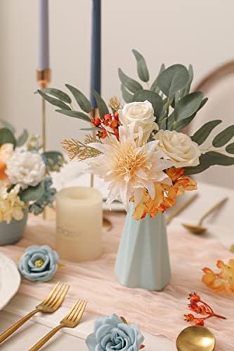 rongflower Artificial Flowers Combo Fake Silk Flowers Fall Bouquets for DIY Wedding Bouquets Centerpieces Party Baby Shower Home Decorations (Blue White) - Image 5