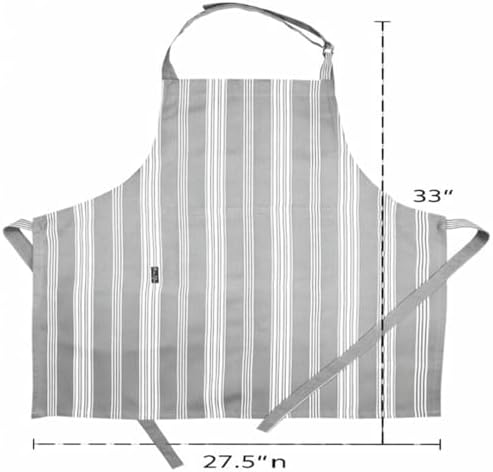 AMOUR INFINI Cotton Striped Aprons for Women with Pockets - Adjustable Strap and Waist Ties Printed Apron for Baking, Cooking, Gardening (27.5 x 33 Inches - Gray) - Image 4