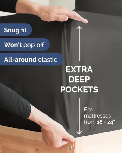 CGK Linens 2 Pack Extra Deep Cal King Fitted Sheets - Charcoal - Image 2