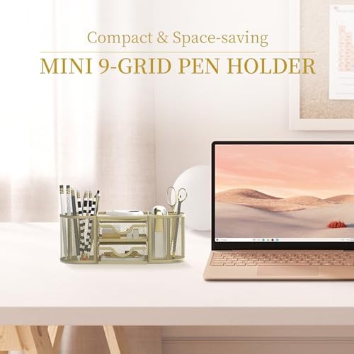 SUPEASY Mesh Desk Organizer, Pen Holder for Desk with 2 Drawers, Yellow - Image 2