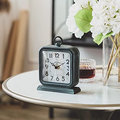 NIKKY HOME Vintage Table Clock, Shelf Desk Top Clock Battery Operated Rustic Design, Chic Home Decor for Fireplace Mantel, Desktop, Countertop - Antique Turquoise - Image 3