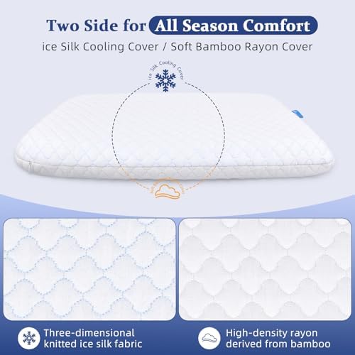 SofGlowly Ultra Thin Flat Pillows for Sleeping King Size -33x16 Inch, Cooling Memory Foam Pillow 2.75 inch Height Ultra Thin Pillow,Slim Bed Pillows for Stomach Back Sleeper - Image 2