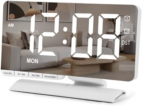 SZELAM Digital Clock,Alarm Clock Bedside,7.3'' Large LED Mirror with Date Display,Dual Alarm with 3 Mode,Brightnee Adjust,DST,Snooze Function,USB C Charging Port,5 Levels Volume for Desk Bedroom Teens by SZELAM