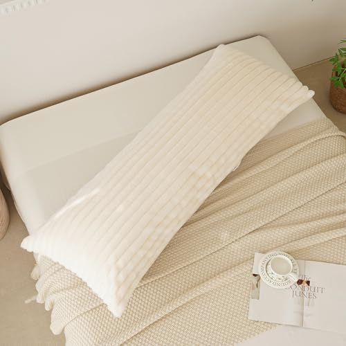 Full Body Pillow with Fluffy Stripe Faux Fur Removable Cover, Long Bed Pillow Adult 20x54 Inches for Side Sleeper and Pregnancy, Beige. - Image 3