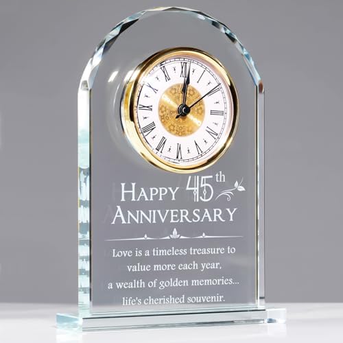 YWHL 45th Wedding Anniversary Quartz Clock Gift for Parents, 45 Year Anniversary Romantic Gifts for Couples, Happy 45th Anniversary Glass Keepsakes Decorations (Battery not Included) by YWHLDirect