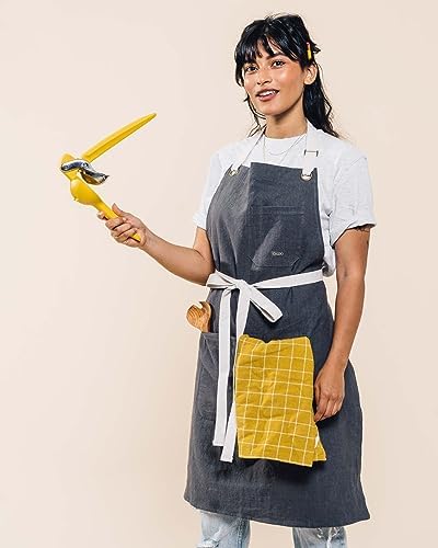 Caldo Linen Kitchen Apron for Cooking- Mens and Womens Linen Bib Apron for Professional Chef, Server, or Barista - Adjustable with Pockets (Slate) - Image 3