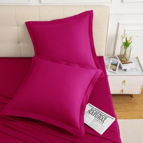 Homiest Hot Pink Euro Sham Covers 24x24 Inch, Set of 2, Wide Flange - Image 4