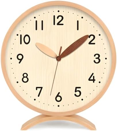 Maxspace Table Clock-8 Inch Silent Non-Ticking Wooden Timepiece Desk Clock, Battery Operated Decor Round Clock for Living Room Office Bedroom Decor (Log - Log) by Maxspace