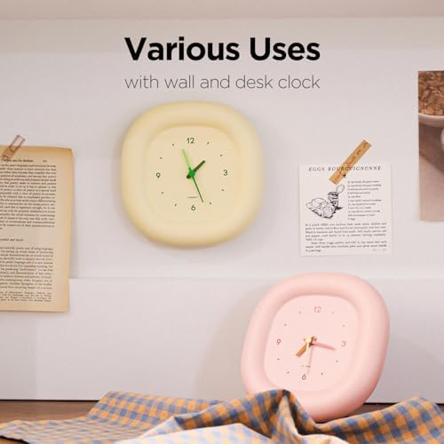 mooas Cute Mini Analog Marshmallow Clock 6.9 Inch Battery Operated (Yellow) - Image 4