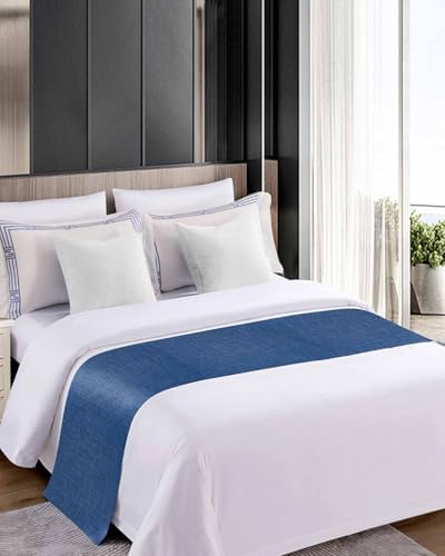 Retro Farm Linen Flax Bed Runners for Bedroom Hotel,Decorative Bedding Scarf Blue Solid Color Ocean Bed End Blanket Bedding Runner Scarves for Queen Size Bed,94x20in - Image 5
