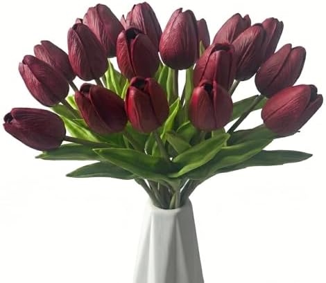 Mandy's 20pcs Artificial Burgundy Tulips by Mandys