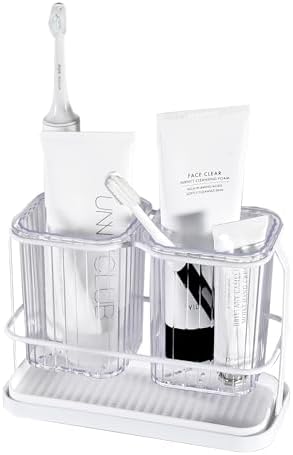 KONE Clear Toothbrush Holders for Bathroom, 2 Cups Wall Mounted, Dry & Wet Separation, Organizers and Storage Set for Family Kids by KONE
