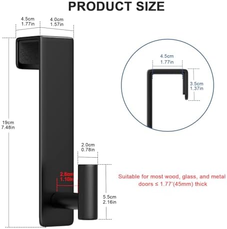 PMMASTO 7.5 Inch Over The Door Hooks, Black- 2 Pack, T Shape - Image 5