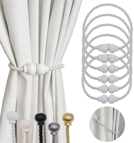 6Pcs Magnetic Curtain Tiebacks Modern Handmade Rope Curtain Tie Backs White by HIASTRA