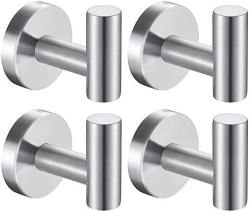 Bath Towel Hooks Robe Hook Holder Wall Mount Heavy Duty Wall Hooks SUS 304 Stainless Steel Coat Hook Closet Door for Bathroom Bedroom Hotel Kitchen Garage Pool 4 Pack (Brushed Nickel) by Homagic